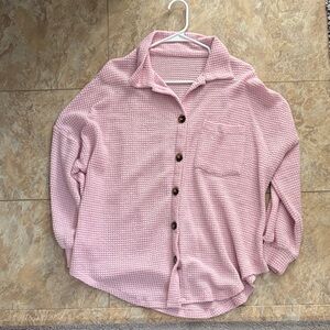 Pink Button-Up Waffle Knit Shirt